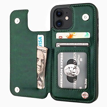 ONETOP Compatible with iPhone 12 Compatible with iPhone 12 Pro Wallet Case with Card Holder PU Leather Kickstand Card Slots Case Double Magnetic Clasp Durable Shockproof Cover 61 InchGreen