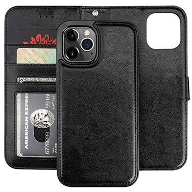 Bocasal Compatible with iPhone 12 Pro Max Wallet Case with Card Holder PU Leather Magnetic Detachable Kickstand Shockproof Wrist Strap Removable Flip Cover 67 inch Black