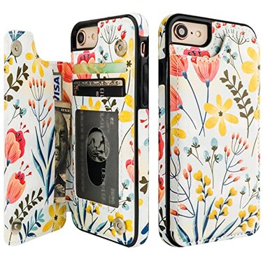 HAOPINSH for iPhone SE20222020 iPhone 78 Wallet Case with Card Holder Floral Flower Flip Folio PU Leather Kickstand Card SlotsDouble Magnetic Clasp Shockproof Case 47