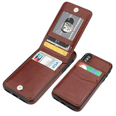 KIHUWEY Compatible with iPhone XXs Case Wallet with Credit Card Holder Premium Leather Magnetic Clasp Kickstand Heavy Duty Protective Cover for iPhone XsX 58 InchBrown