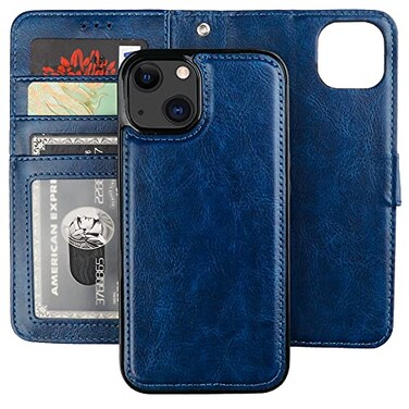Bocasal Detachable Wallet Case for iPhone 13 RFID Blocking Card Slots Holder Premium PU Leather Magnetic Kickstand Shockproof Wrist Strap Removable Flip Protective Cover 5G 61 inch Blue