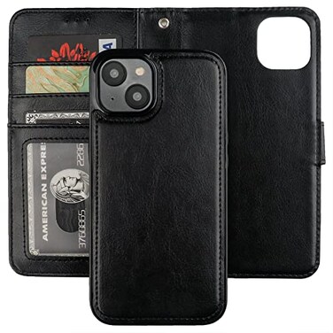 Bocasal Detachable Wallet Case for iPhone 14 RFID Blocking Card Slots Holder Premium PU Leather Magnetic Kickstand Shockproof Wrist Strap Removable Flip Protective Cover 5G 61 inch Black