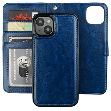 Bocasal Detachable Wallet Case for iPhone 14 RFID Blocking Card Slots Holder Premium PU Leather Magnetic Kickstand Shockproof Wrist Strap Removable Flip Protective Cover 5G 61 inch Blue