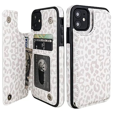 HAOPINSH for iPhone 11 Wallet Case with Card Holder White Leopard Cheetah Pattern Back Flip Folio PU Leather Kickstand Card Slots Case for Women Girls Double Magnetic Clasp Shockproof Cover 61