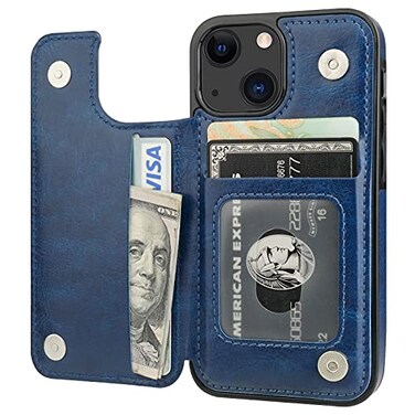 ONETOP Compatible with iPhone 13 Mini Wallet Case with Card Holder PU Leather Kickstand Card Slots Case Double Magnetic Clasp and Durable Shockproof Cover 54 InchBlue