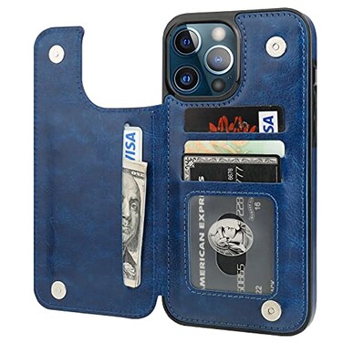 ONETOP Compatible with iPhone 13 Pro Max Wallet Case with Card HolderPU Leather Kickstand Card Slots Case Double Magnetic Clasp and Durable Shockproof Cover 67 InchBlue