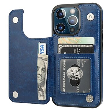 ONETOP Compatible with iPhone 13 Pro Wallet Case with Card Holder PU Leather Kickstand Card Slots Case Double Magnetic Clasp Durable Shockproof Cover 61 InchBlue