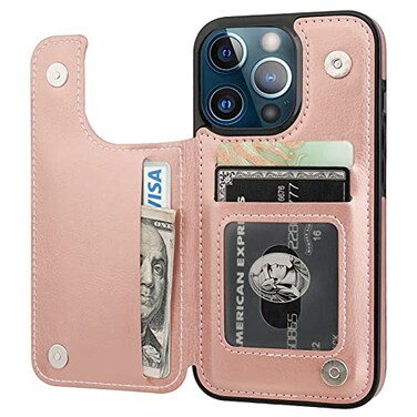 ONETOP Compatible with iPhone 13 Pro Wallet Case with Card Holder PU Leather Kickstand Card Slots Case Double Magnetic Clasp Durable Shockproof Cover 61 InchRose Gold