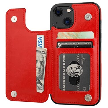 ONETOP Compatible with iPhone 13 Wallet Case with Card Holder PU Leather Kickstand Card Slots Case Double Magnetic Clasp Durable Shockproof Cover 61 InchRed