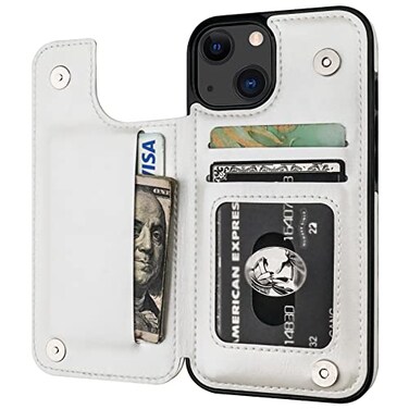 ONETOP Compatible with iPhone 13 Wallet Case with Card Holder PU Leather Kickstand Card Slots Case Double Magnetic Clasp Durable Shockproof Cover 61 InchWhite