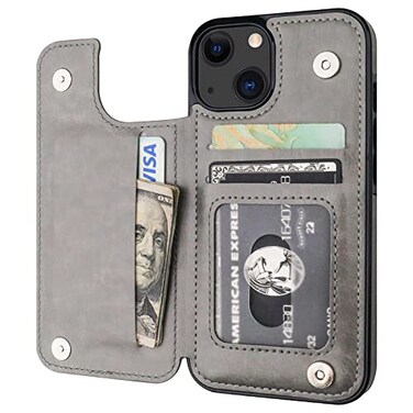 ONETOP Compatible with iPhone 13 Wallet Case with Card Holder PU Leather Kickstand Card Slots Case Double Magnetic Clasp Durable Shockproof Cover 61 InchGray