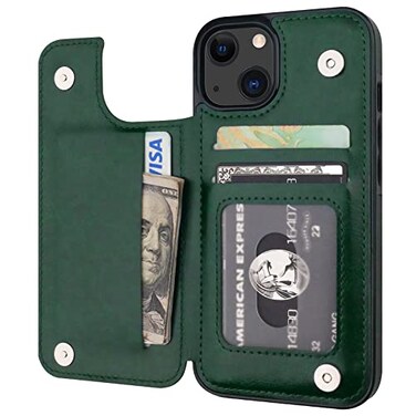 ONETOP Compatible with iPhone 13 Wallet Case with Card Holder PU Leather Kickstand Card Slots Case Double Magnetic Clasp Durable Shockproof Cover 61 InchGreen
