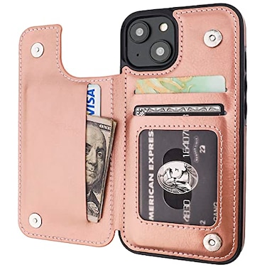 ONETOP Compatible with iPhone 14 Wallet Case with Card Holder PU Leather Kickstand Card Slots Case Double Magnetic Clasp and Durable Shockproof Cover 61 Inch Rose Gold
