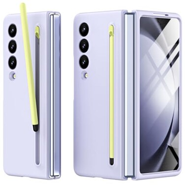 Miimall for Samsung Galaxy Z Fold 3 Case with S Pen Fold 3 Pen with Pen Holder Front Screen Protector Film AntiSlip Matte Case for Galaxy Z Fold 3 2021 Purple