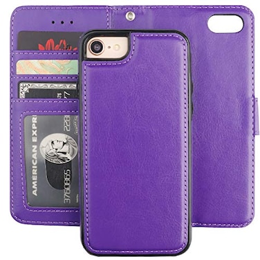 Bocasal for iPhone SE 2022SE 202087 Wallet Case with Card Holder PU Leather Magnetic Detachable Kickstand Shockproof Wrist Strap Removable Flip Cover for iPhone 78SE2SE3 47 inch Purple