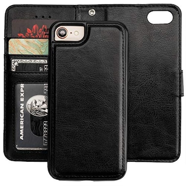 Bocasal for iPhone SE 2022SE 202087 Wallet Case with Card Holder PU Leather Magnetic Detachable Kickstand Shockproof Wrist Strap Removable Flip Cover for iPhone 78SE2SE3 47 inch Black