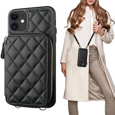 Bocasal Crossbody Wallet Case for iPhone 11 RFID Blocking PU Leather Zipper Handbag Purse Flip Cover Kickstand Folio Case with Card Slots Holder Wrist Strap Lanyard 61 Inch Black