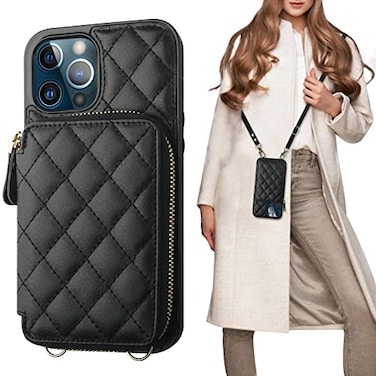 Bocasal Crossbody Wallet Case for iPhone 12 Pro Max RFID Blocking PU Leather Zipper Handbag Purse Flip Cover Kickstand Folio Case with Card Slots Holder Wrist Strap Lanyard 5G 67 Inch Black