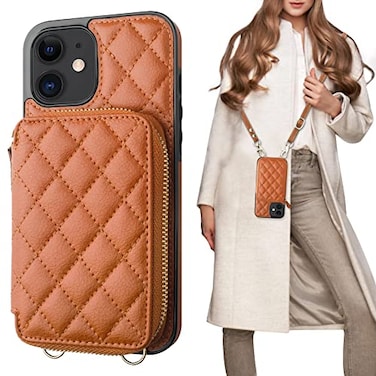Bocasal Crossbody Wallet Case for iPhone 1212 Pro RFID Blocking PU Leather Zipper Handbag Purse Flip Cover Kickstand Folio Case with Card Slots Holder Wrist Strap Lanyard 5G 61 Inch Brown