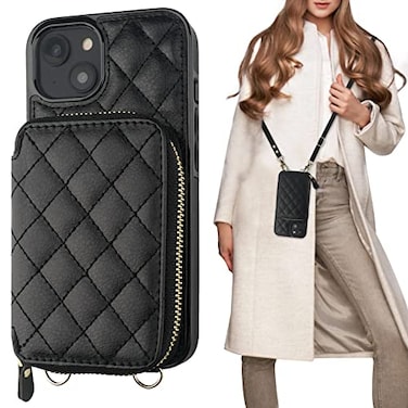 Bocasal Crossbody Wallet Case for iPhone 14 Plus RFID Blocking PU Leather Zipper Handbag Purse Flip Cover Kickstand Folio Case with Card Slots Holder Wrist Strap Lanyard 5G 67 Inch Black
