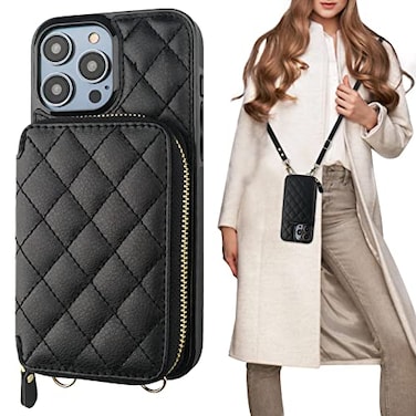 Bocasal Crossbody Wallet Case for iPhone 14 Pro Max RFID Blocking PU Leather Zipper Handbag Purse Flip Cover Kickstand Folio Case with Card Slots Holder Wrist Strap Lanyard 5G 67 Inch Black