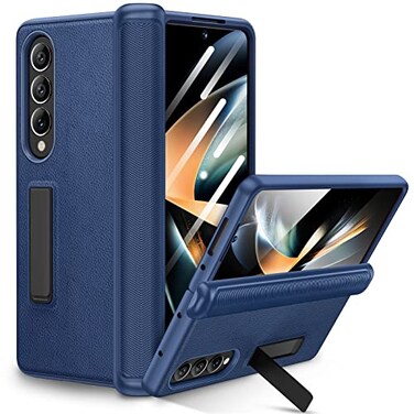 Ruky Case for Samsung Galaxy Z Fold 4 with Kickstand Hinge Protection Cases Full Body with Builtin Screen Protector PU Leather Protective Phone Stand Case for Samsung Galaxy Z Fold 4 5G Blue