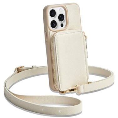 ZVE for iPhone 14 Pro Wallet Case Crossbody Zipper Card Phone Case with Wrist Strap Leather Cover with RFID Blocking for Women Compatible with iPhone 14 Pro 61 inch 2022Beige