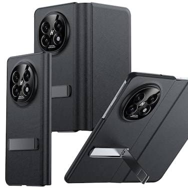 YQODSZ for Oppo Find N5 Case with Kickstand Classic PU Leather Flip Cover with Camera Protector Magnetic Closure Hard PC Back Bumper Slim Leather Folio Flip Case for Oppo Find N5 Black