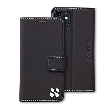 SafeSleeve Wallet Leather Case for iPhone 1212 Pro EMF Blocker for Cell Phone Protective Vegan Leather Folio with 3 Card Storage Adjustable Stand and Slim Everyday Carry Design Black