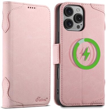 SINIANL for iPhone 16 Pro Wallet Case Compatible with MagSafe Wireless Charging Magnetic Leather Case with Card Slots Holder Kickstand Flip Folio Cover Case Wallet for iPhone 16 Pro Pink