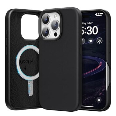 SURPHY Designed for iPhone 16 Pro Leather Case Compatible with MagSafe Faux Leather Phone Case Metallic Buttons Microfiber Lining for 16 Pro 63 inch 2024 Black