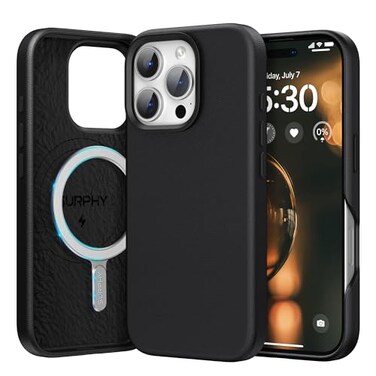 SURPHY Leather Case for iPhone 16 Pro Max Compatible with MagSafe Faux Leather Phone Case Metallic Buttons Microfiber Lining for 16 Pro Max 69 inch 2024 Black