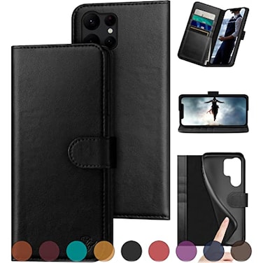 DuckSky for Samsung Galaxy S23 Ultra Genuine Leather Wallet case RFID Blocking4 Credit Card HolderReal Leather Flip Folio Book Phone case Protective Cover Women Men for S23Ultra case Black