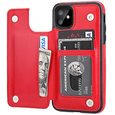 ONETOP for iPhone 11 Wallet Case with Card HolderOT PU Leather Kickstand Card Slots CaseDouble Magnetic Clasp and Durable Shockproof Cover for iPhone 11 61 InchRed