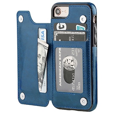 ONETOP for iPhone SE2022 iPhone SE2020 iPhone 78 Wallet Case with Card Holder Premium PU Leather Kickstand Card Slots Double Magnetic Clasp and Durable Shockproof Cover 47 InchBlue