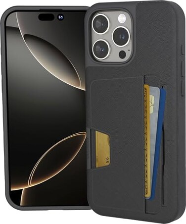 Smartish iPhone 16 Pro Max Wallet Case Wallet Slayer Vol 2 Slim Protective Credit Card Holder wKickstand Drop Tested Hidden Card Slot Cover for Apple iPhone 16 Pro Max Black Tie Affair