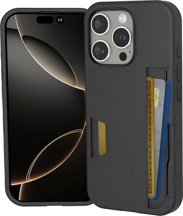 Smartish iPhone 16 Pro Wallet Case Wallet Slayer Vol 2 Slim Protective Credit Card Holder wKickstand Drop Tested Hidden Card Slot Cover Compatible wApple iPhone 16 Pro Black Tie Affair