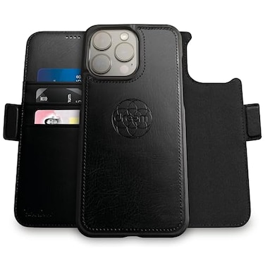 Dreem Wallet Case for iPhone 14 Pro 2 Way Phone Stand Magnetic Detachable Vegan Leather Flip Cover RFID Blocking Card Holder MagSafeFit Gift Box Fibonacci Black