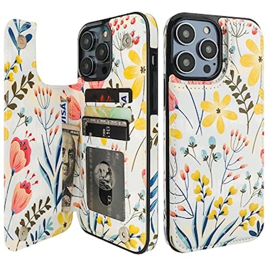HAOPINSH for iPhone 14 Pro Max Wallet Case with Card Holder Floral Flower Pattern Back Flip Folio PU Leather Kickstand Card Slots Case for Women Girls Double Magnetic Clasp Shockproof Cover 67