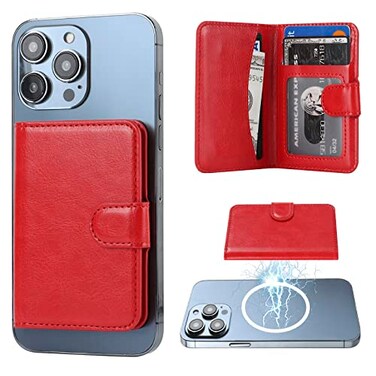Bocasal for MagSafe Wallet Magnetic Card Holder RFID Blocking Leather Card Slots for iPhone 171615141312 ProMaxPlusAir Adjustable Kickstand Flip Mag Safe Wallet Red