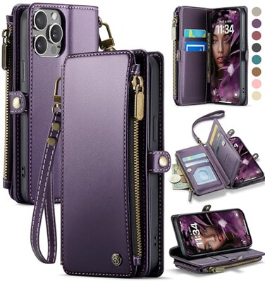 Defencase Compatible with iPhone 12Pro Case Wallet with RFID Blocking Card Holder for Women Men PU Leather Magnetic Snap Flip Zipper Strap Wallet Phone Case Fit for iPhone 12 12 Pro 61 Purple
