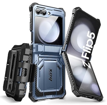 i-Blason iBlason for Samsung Galaxy Z Flip 5 Case with Stand Builtin Screen Protector Hinge Protection FullBody Protection Magnetic Phone Case for Galaxy Z Flip 5 Blue