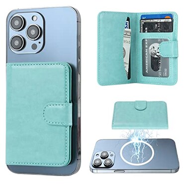 Bocasal for MagSafe Wallet Magnetic Card Holder RFID Blocking Leather Card Slots for iPhone 171615141312 ProMaxPlusAir Adjustable Kickstand Flip Mag Safe Wallet Mint Green