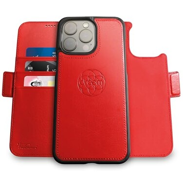 Dreem Wallet Case for iPhone 14 Pro Max 2 Way Phone Stand Magnetic Detachable Vegan Leather Flip Cover RFID Blocking Card Holder MagSafeFit Gift Box Fibonacci Red