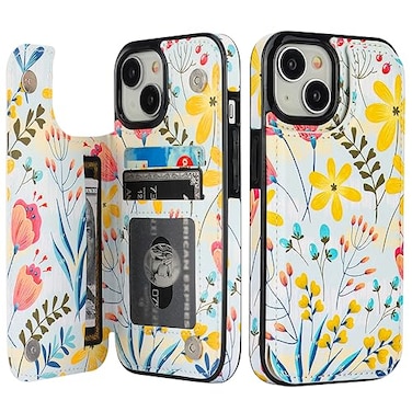 HAOPINSH for iPhone 15 Wallet Case with Card Holder Floral Flower Pattern Back Flip Folio PU Leather Kickstand Card Slots Case for Women Girls Double Magnetic Clasp Shockproof Cover 61