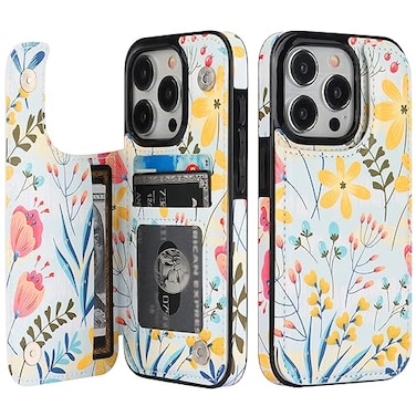 HAOPINSH for iPhone 15 Pro Wallet Case with Card Holder Floral Flower Pattern Back Flip Folio PU Leather Kickstand Card Slots Case for Women Girls Double Magnetic Clasp Shockproof Cover 61
