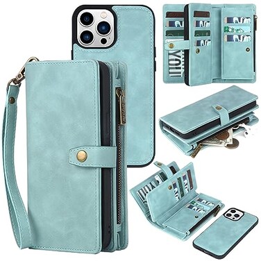 TwoHead Wallet Case Compatible with iPhone 15 Pro MaxDetachable Magnetic Phone CaseAllRound Shockproof Protective Leather Phone Case with Card Holder67 inBlue