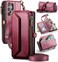 Strapurs Wallet Case Compatible with Samsung Galaxy S24 Ultra 5G RFID Blocking 10Card Holder Soft PU Leather Magnetic Snap Strap Zipper Pocket Phone Case Fit for Galaxy S24 Ultra Wine Red