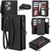 DKDKSIP Wallet Case Compatible with iPhone 16 Pro Max 69 Support Wireless Charging with RFID Blocking Card Holder PU Leather Wallet Detachable Magnetic Phone Case Crossbody Strap Black