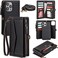 DKDKSIP Wallet Case Compatible with iPhone 16 Pro Max 69 Support Wireless Charging with RFID Blocking Card Holder PU Leather Wallet Detachable Magnetic Phone Case Crossbody Strap Black